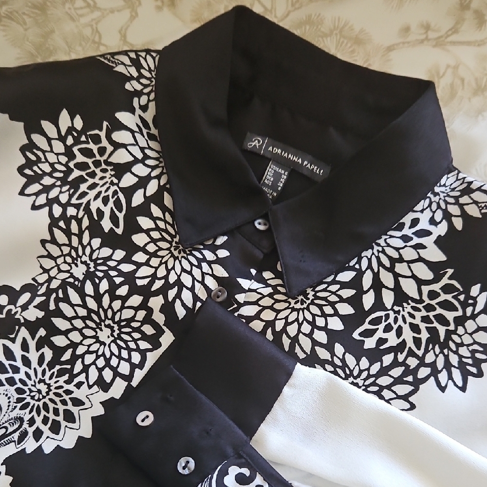 Adrianna Papell Black and White Floral Blouse